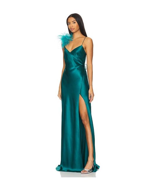 The Sei Blue Wrap Gown With Detachable Ostrich Trim