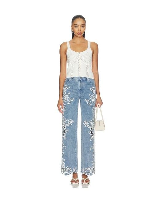 Jonathan Simkhai Blue Porter Embroidered Denim Pant