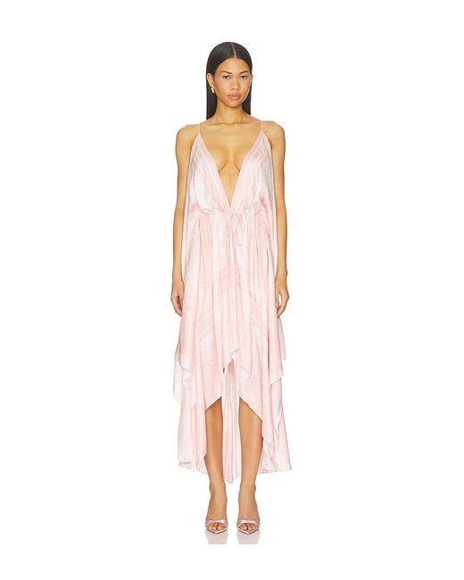 Balmain Pink Open Shoulder Foulard Print Dress In Rose & Blanc