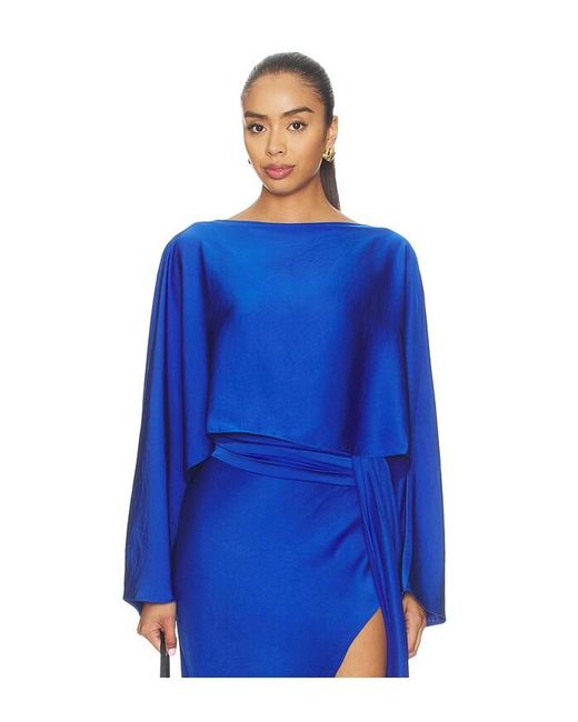 LAPOINTE Blue Lightweight Satin Boat Neck Caftan Top