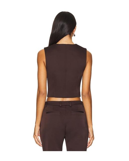SER.O.YA Black Satin Button-Front Cropped Vest
