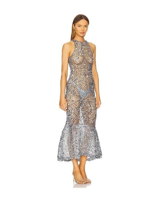 LAPOINTE White Sequin High Low Midi Dress