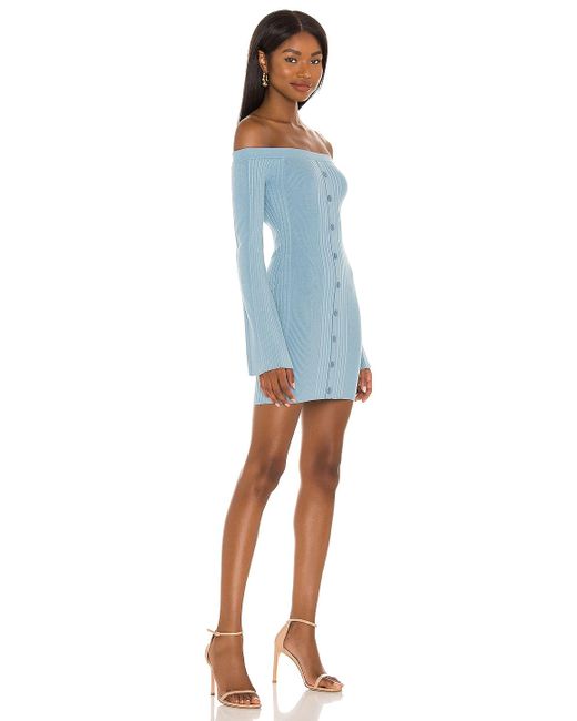 slate blue off the shoulder dress