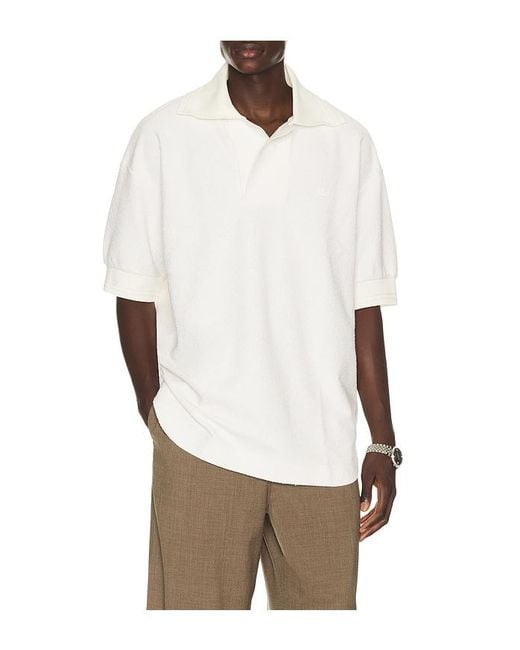 Lacoste White Runway Loose Fit Boucle Knit Polo Shirt for men