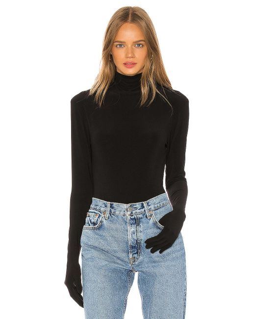 Norma Kamali Black Long Sleeve Turtle Bodysuit With Gloves