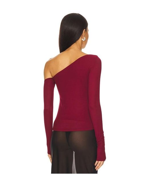 Michael Lauren Red Magdaleno Asymmetrical Fitted Cold Shoulder Long Sleeve Top