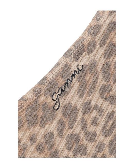 Ganni Brown Graphic Wool Knit Balaclava