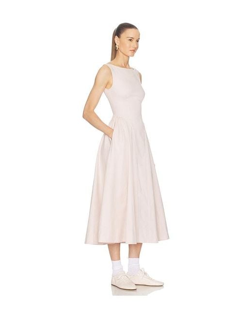 Helsa White Stretch Cotton Sateen Midi Dress