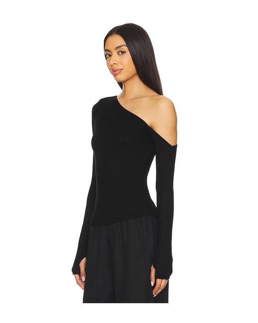 Michael Lauren Black Magdaleno Long Sleeve Asymmetrical Fitted Cold Shoulder Top