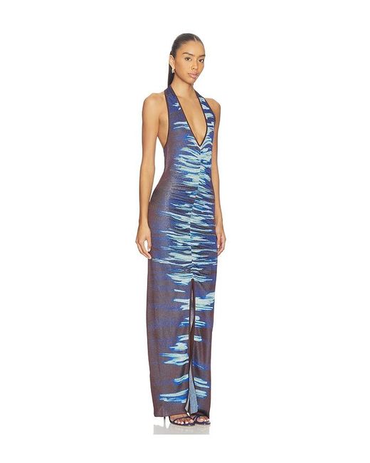 Ph5 Blue Rohu Lake Print Long Dress