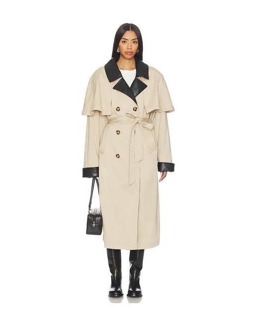 WeWoreWhat Natural Faux Leather Trim Trench Coat