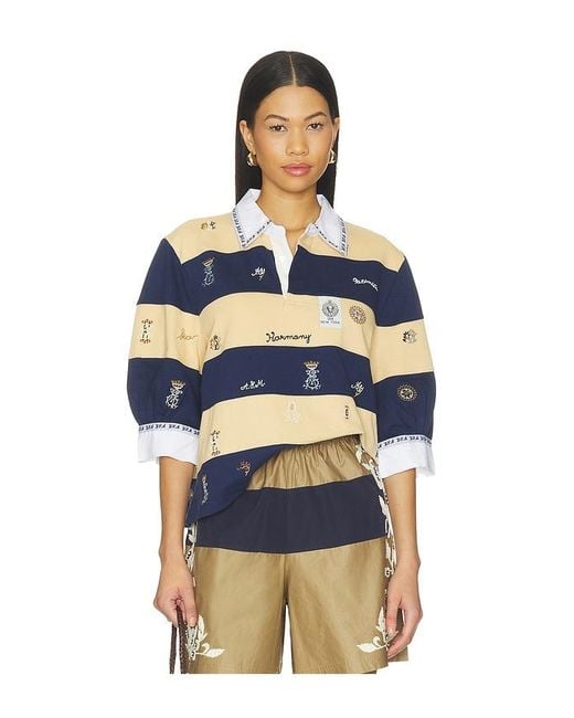 Sea Blue Juliet Embroided Short Sleeve Rugby Top