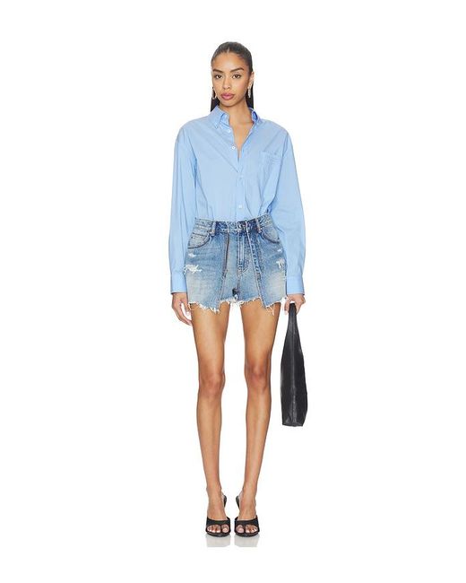 Alexander Wang Blue Prestyled Button Down Skort Romper