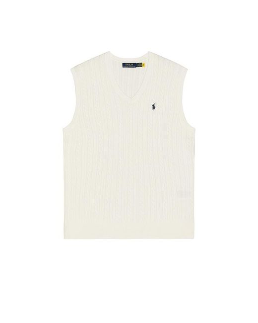 Polo Ralph Lauren White Sleeveless Featherweight Cable Knit V-Neck Sweater Vest for men