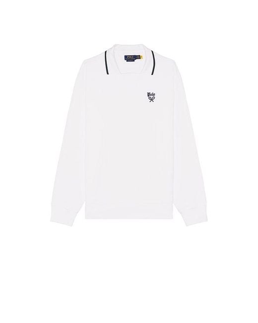 Polo Ralph Lauren White Lightweight Terry Tennis Logo Polo Sweatshirt for men