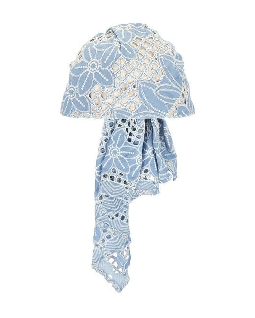 Lele Sadoughi Blue Sophia Eyelet Scarf Cap