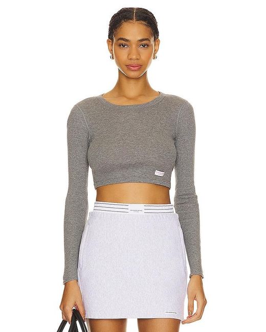 Alexander Wang White Cropped Long Sleeve Crew Neck
