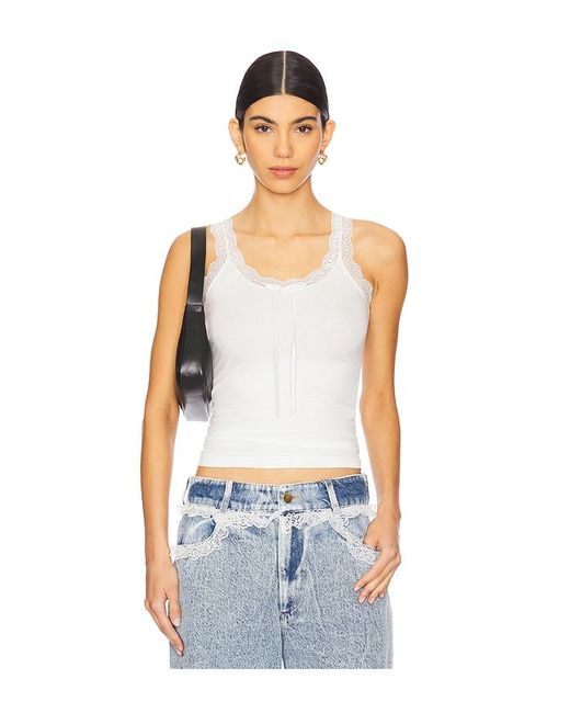 Tanner Fletcher White Tank-Top Flo Lace Trim