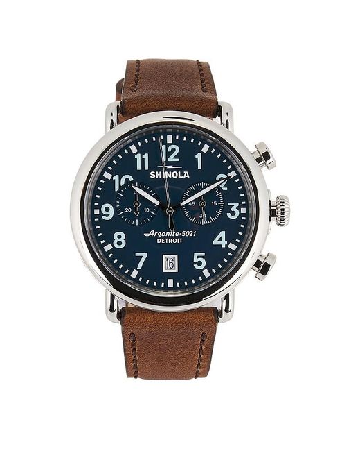 Shinola Blue Runwell 2 Eye Chrono 41Mm Watch British Tan Leather Strap for men
