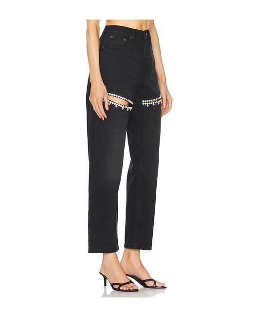 Area Black Crystal Slit Jeans