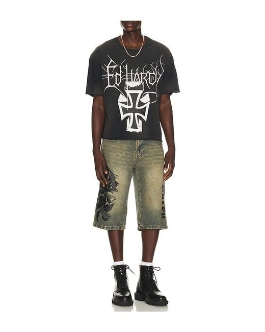 Ed Hardy Black By Appointment Only Cross Cropped Boxy Tee for men