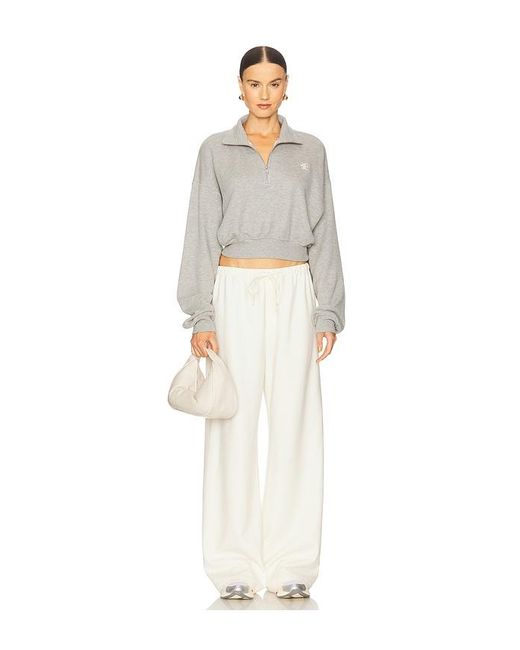 ÉTERNE White Cropped Half Zip Sweatshirt
