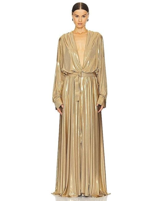 Norma Kamali Natural Hooded Super Shirt Flared Gown