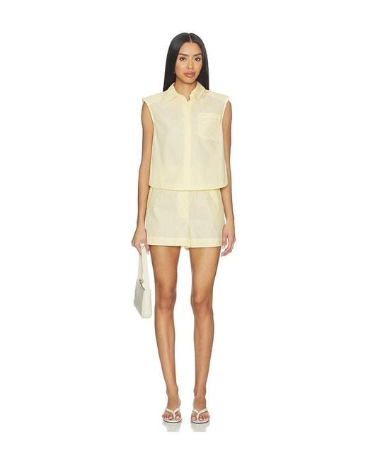 Jonathan Simkhai Natural Winslow Short Sleeve Cropped Shirt