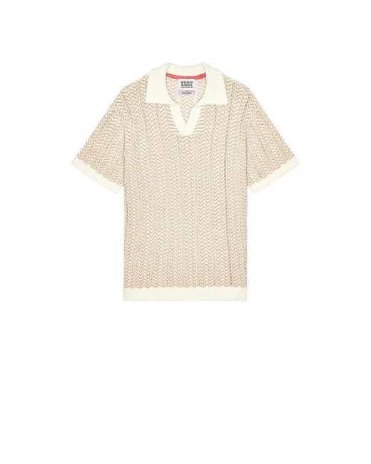 Scotch & Soda White Open Structured Knitted V-Neck Shirt for men