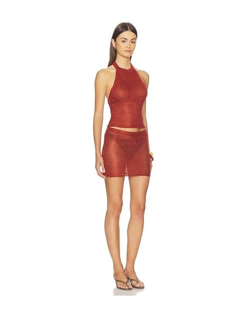 superdown Red Fifer Crochet Mini Skirt Set