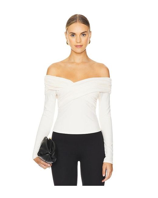 Line & Dot White Towne Off Shoulder Top