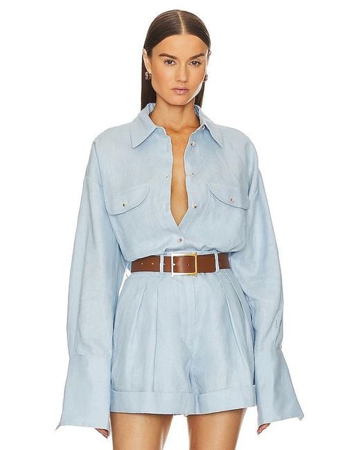 Helsa Blue Linen Button Down Shirt