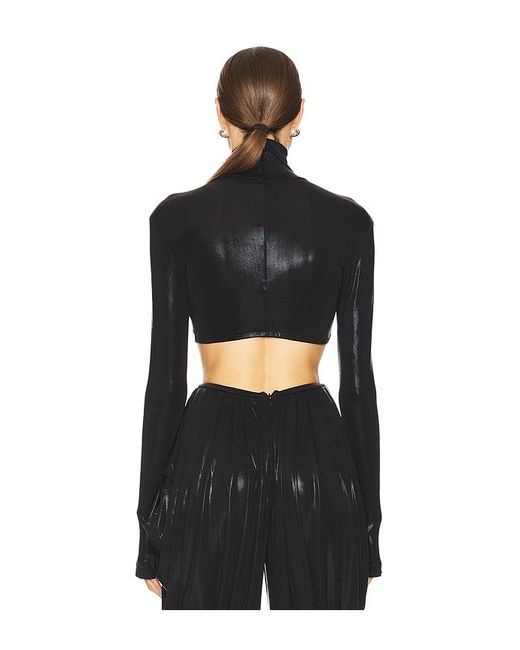 Norma Kamali Black Cropped Slim Fit Long Sleeve Turtleneck Top
