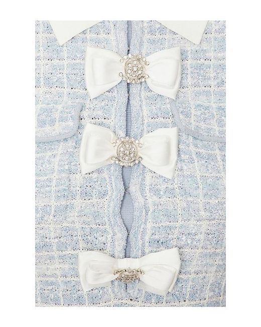 Self-Portrait White Check Collared Knit Mini Dress