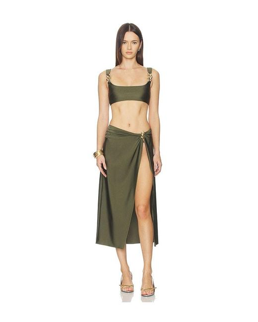 Jonathan Simkhai Green Kora Wrap Midi Skirt