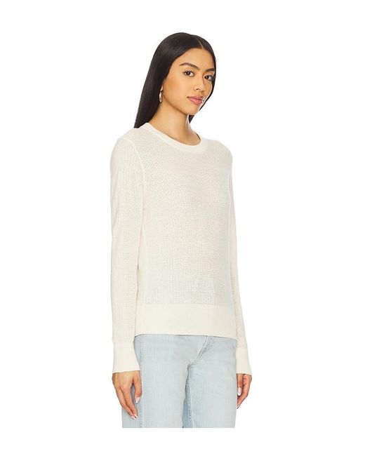 Enza Costa White Linen Open Knit Crewneck Sweater