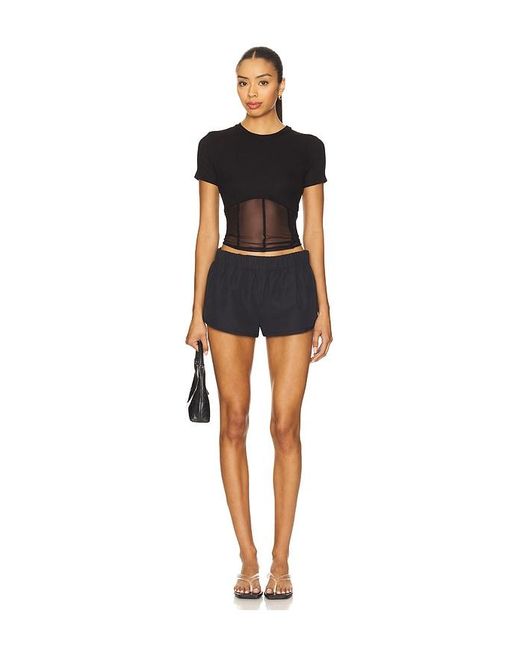 Michael Lauren Black Ember Rib Mesh Corset Tee