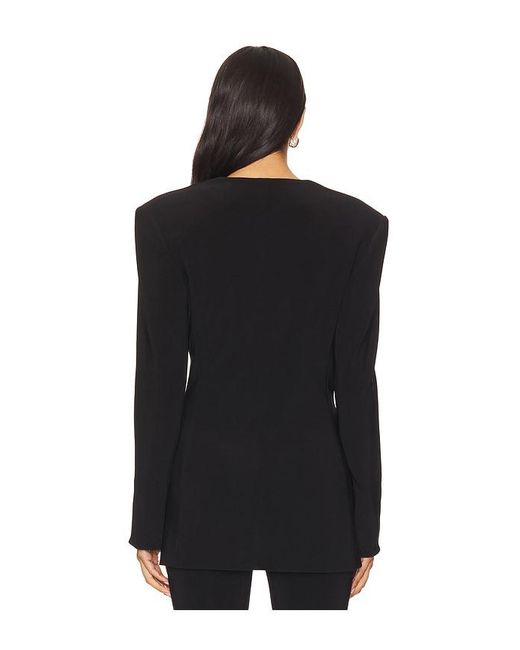 Norma Kamali Black Long Sleeve Shoulder Pad V Neck Zip Front Jacket
