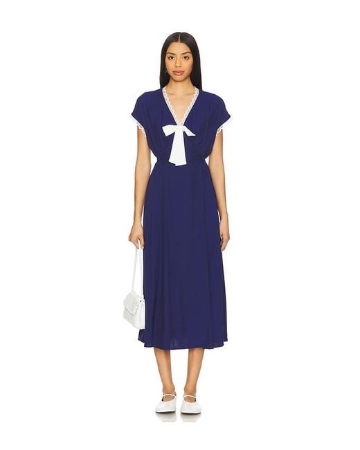 Sleeper Blue The Bow Satin Midi Dress