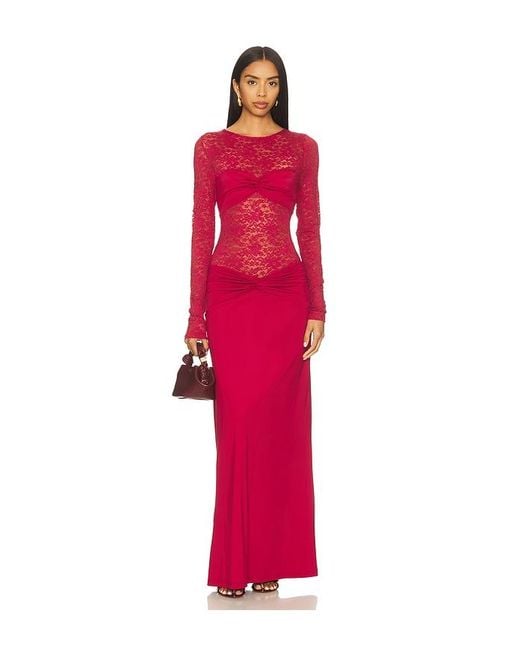 Runaway the Label Red Larna Lace Long Sleeve Maxi Dress