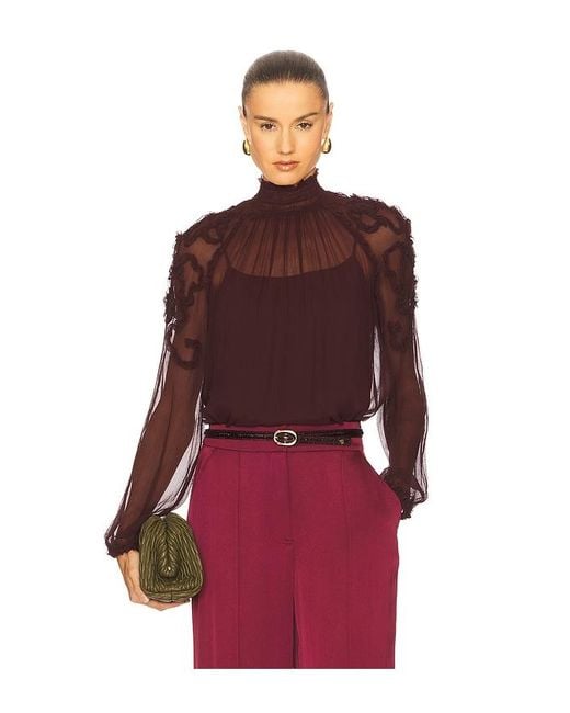 Ulla Johnson Red Magdalena Long Sleeve Blouse