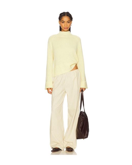 Autumn Cashmere Natural 6-Ply Cuffed Solid Boxy Mock Neck Top