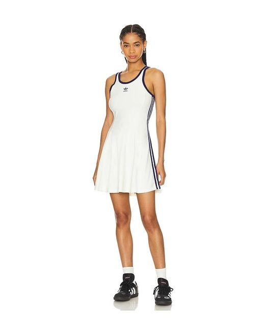 Adidas Originals White Sports Club 3 Stripe Tank Dress