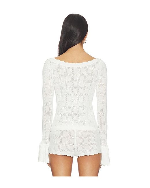 For Love & Lemons White Bayberry Pointelle Top