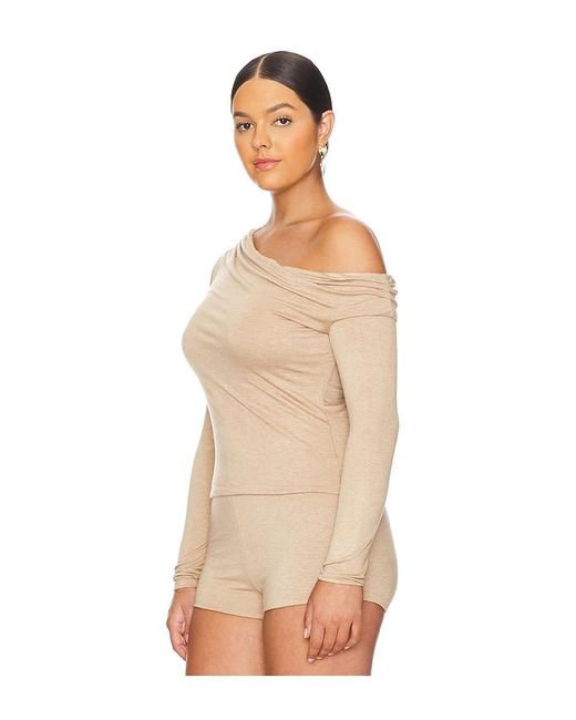 AFRM Natural Off-Shoulder Jersey Long Sleeve Top