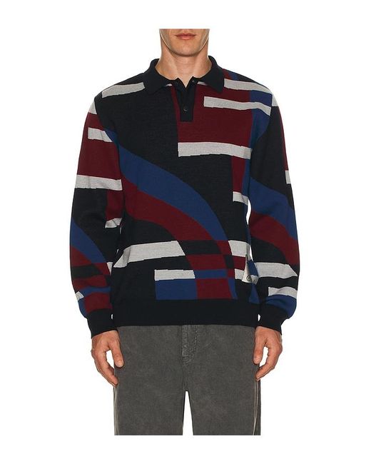 by Parra Blue Vertical Forest Knitted Polo for men