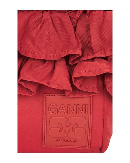 Ganni Red Mini Shopper Ruffle Bag