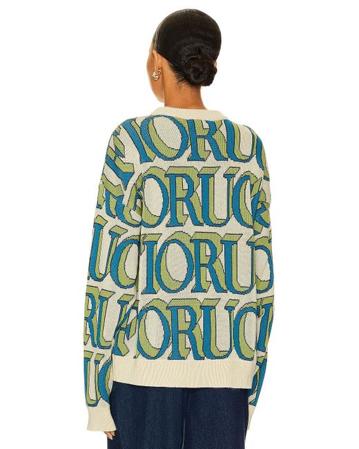 Fiorucci intarsia knit sweater in blue monogram