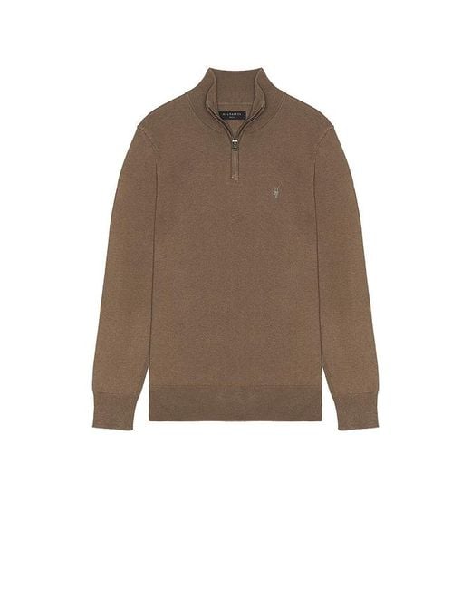 AllSaints Brown Kilburn Zip Funnel Quarter Zip Sweater for men