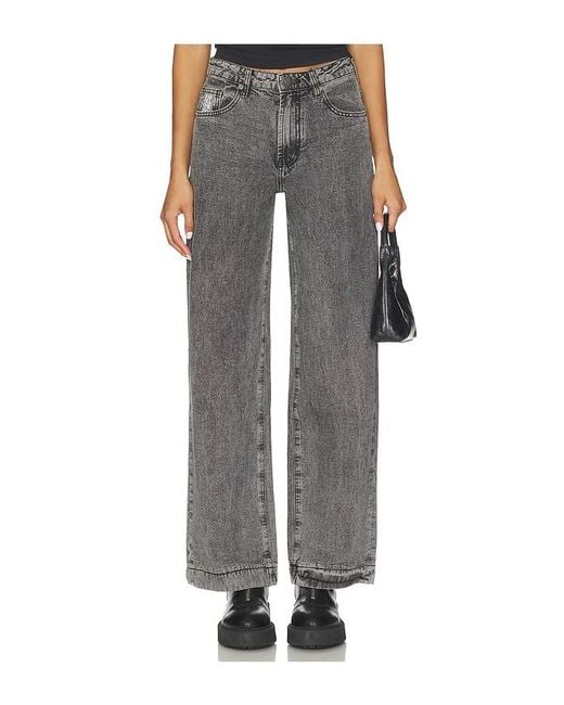 One Teaspoon Gray Jackson Mid Waist Wide Leg Jeans